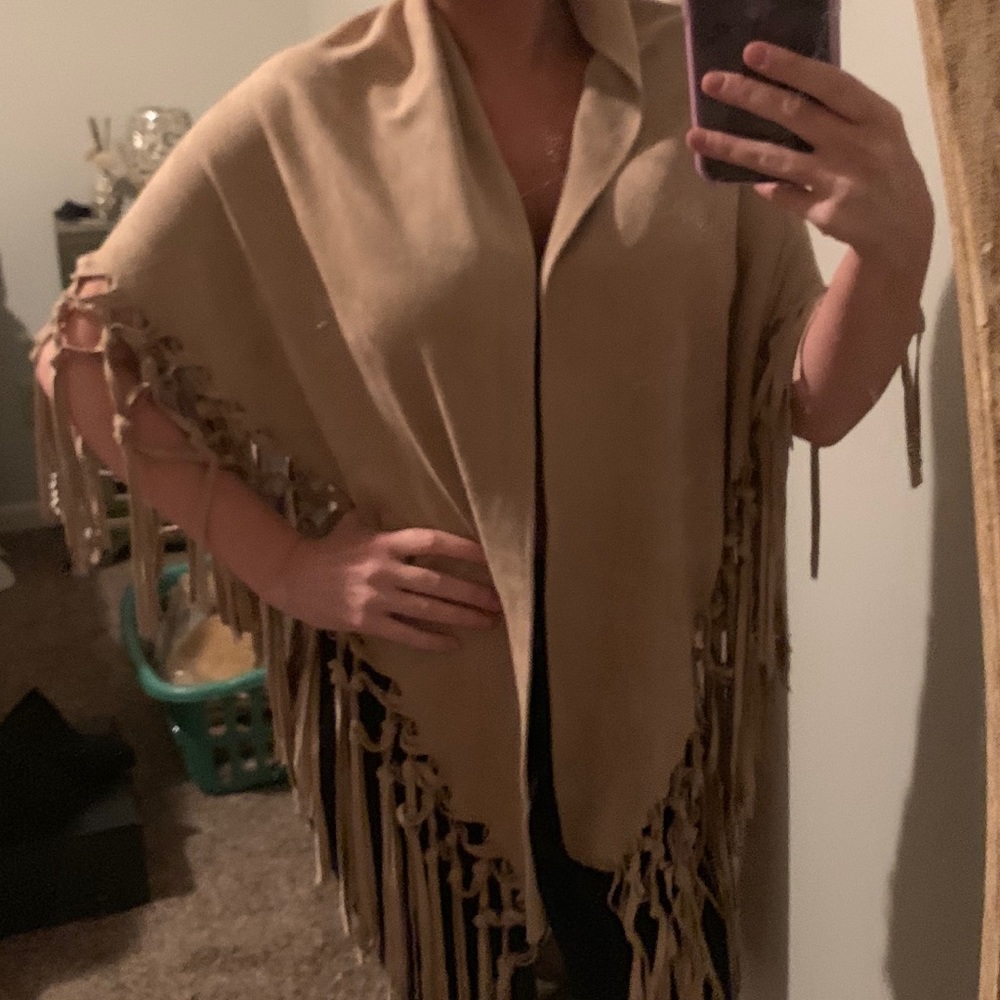 Anthropologie Faux Suede Fringe Wrap